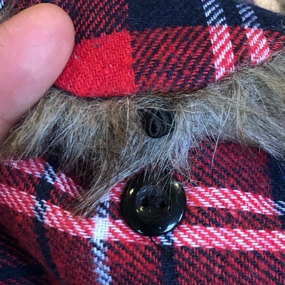 Red White Plaid Trapper Hat with Faux Fur Earflaps Mens One Size. - Picture 9 of 11